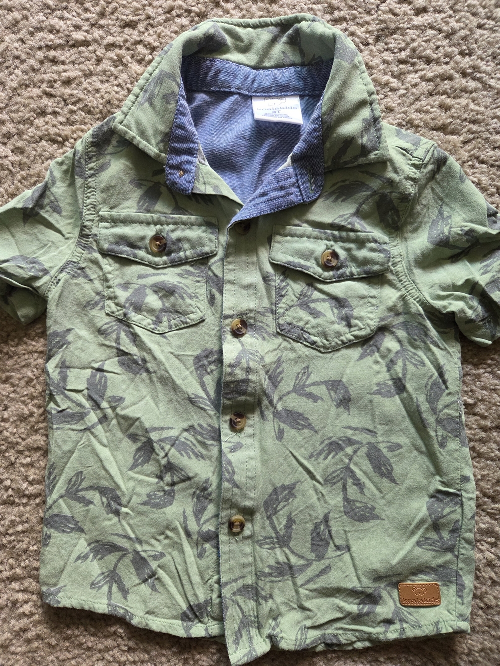 KOALA KIDS Boys Green Bamboo Button Down Shirt Size 3T